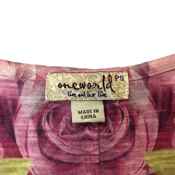 One World Tunic Top Womens PS Cap Sleeve Floral Embellished Pleated V-Neck - Picture 8 of 10